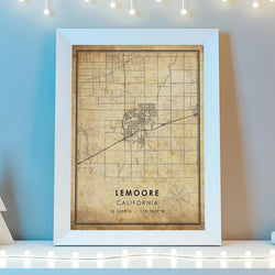 Lemoore, California Vintage Style Map Print 