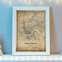 Cincinnati, Ohio Vintage Style Map Print 