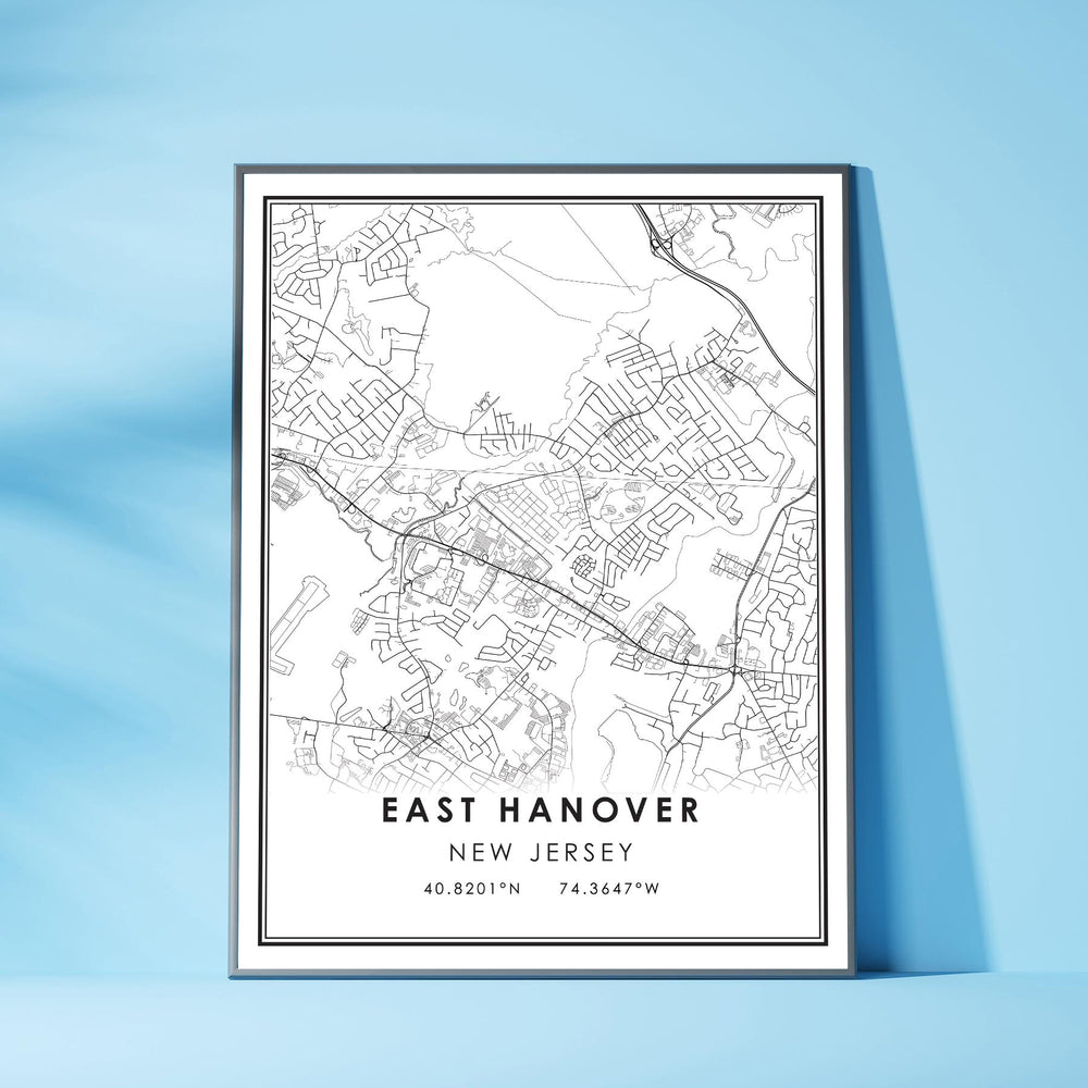 East Hanover, New Jersey Modern Map Print 