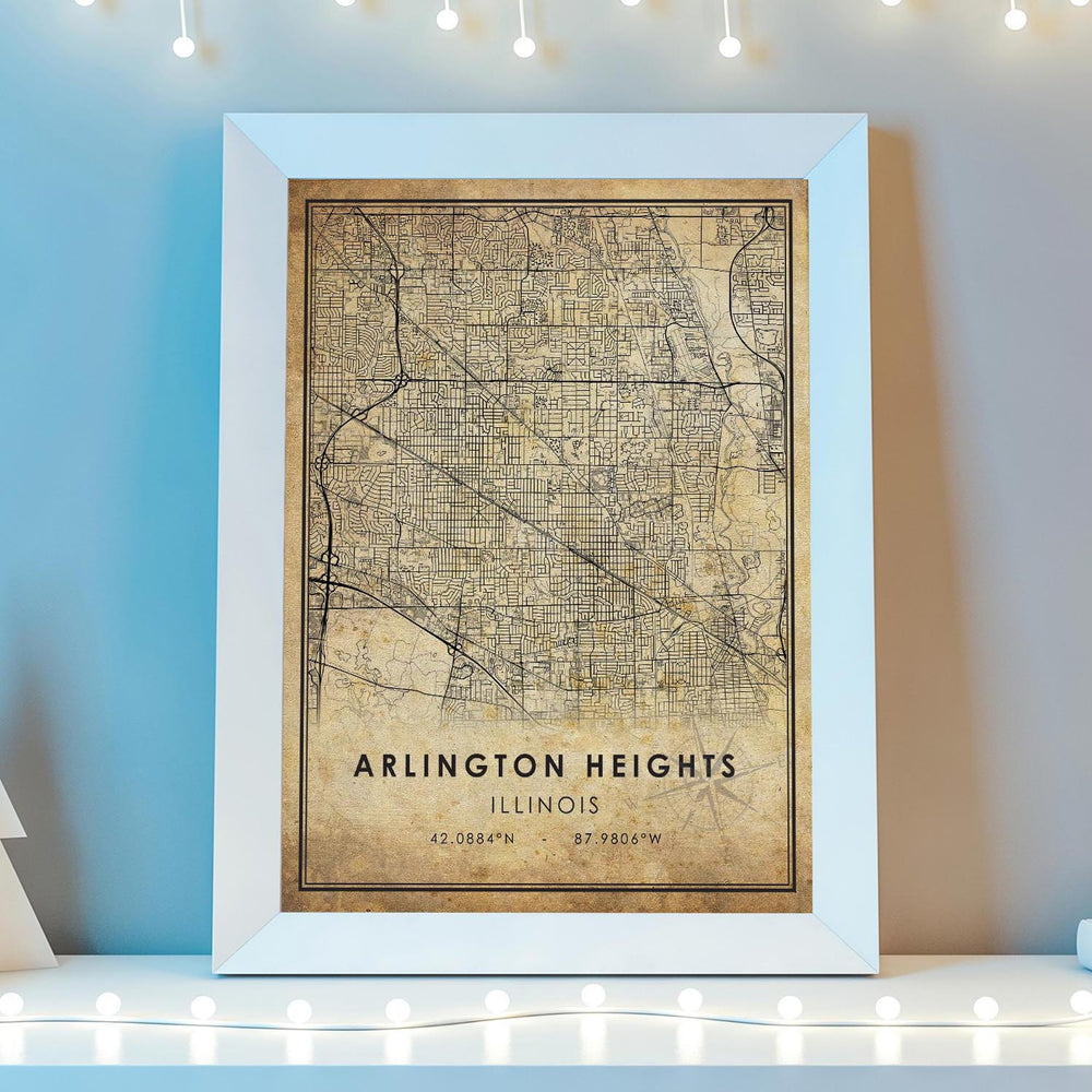 Arlington Heights, Illinois Vintage Style Map Print