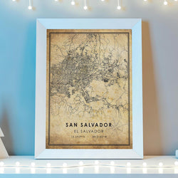 San Salvador, El Salvador Vintage Style Map Print 