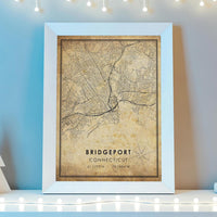 
              Bridgeport, Connecticut Vintage Style Map Print
            