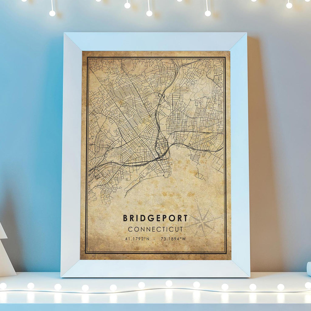 Bridgeport, Connecticut Vintage Style Map Print