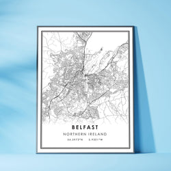 Belfast, Northern Ireland Modern Style Map Print 