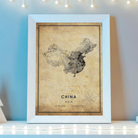 China Asia Vintage Style Map Print  