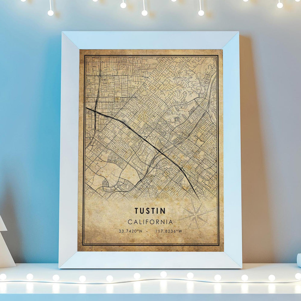 Tustin, California Vintage Style Map Print 