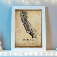 
              California, USA Vintage Style Map Print 
            