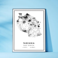 
              Tanzania, East Africa Modern Style Map Print
            