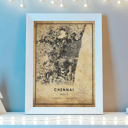 Chennai, India Vintage Style Map Print 