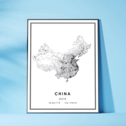 China, Asia Modern Style Map Print 