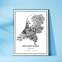 
              Netherlands, Europe Modern Style Map Print
            