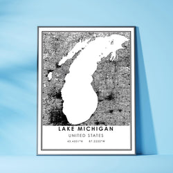 Lake Michigan, United States Modern Map Print