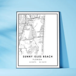 Sunny Isles Beach, Florida Modern Map Print 