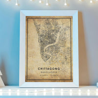 Chittagong, Bangladesh Vintage Style Map Print 