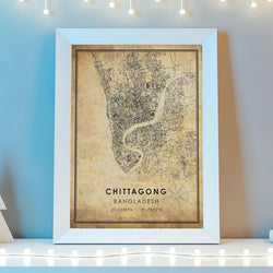Chittagong, Bangladesh Vintage Style Map Print 