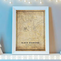 
              Black Diamond, Washington Vintage Style Map Print 
            
