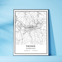 
              Passau, Germany Modern Style Map Print 
            