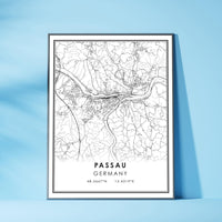 Passau, Germany Modern Style Map Print 