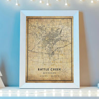 
              Battle Creek, Michigan Vintage Style Map Print 
            