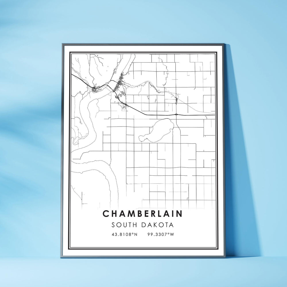 Chamberlain, South Dakota Modern Map Print 