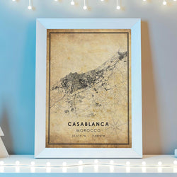 Casablanca, Morocco Vintage Style Map Print 