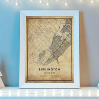 
              Burlington, Ontario Vintage Style Map Print
            