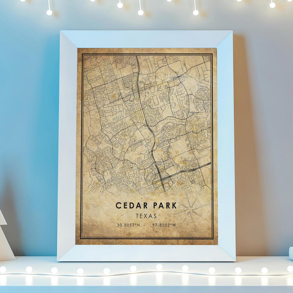 Cedar Park, Texas Vintage Style Map Print 