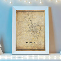 
              Paracin, Serbia Vintage Style Map Print 
            