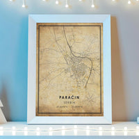 Paracin, Serbia Vintage Style Map Print 