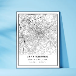Spartanburg, South Carolina Modern Map Print 