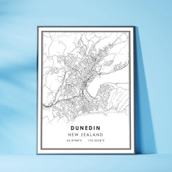 Dunedin, New Zealand Modern Style Map Print 