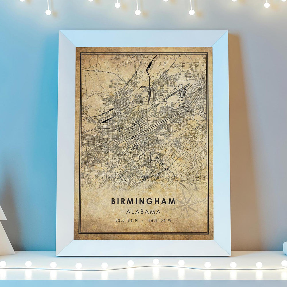 Birmingham, Alabama Vintage Style Map Print 