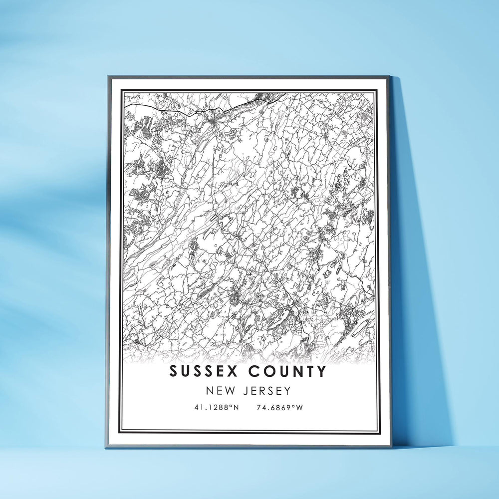 Sussex County, New Jersey Modern Map Print