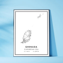 Grenada, Caribbean sea Modern Style Map Print 