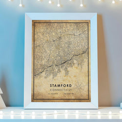 Stamford, Connecticut Vintage Style Map Print