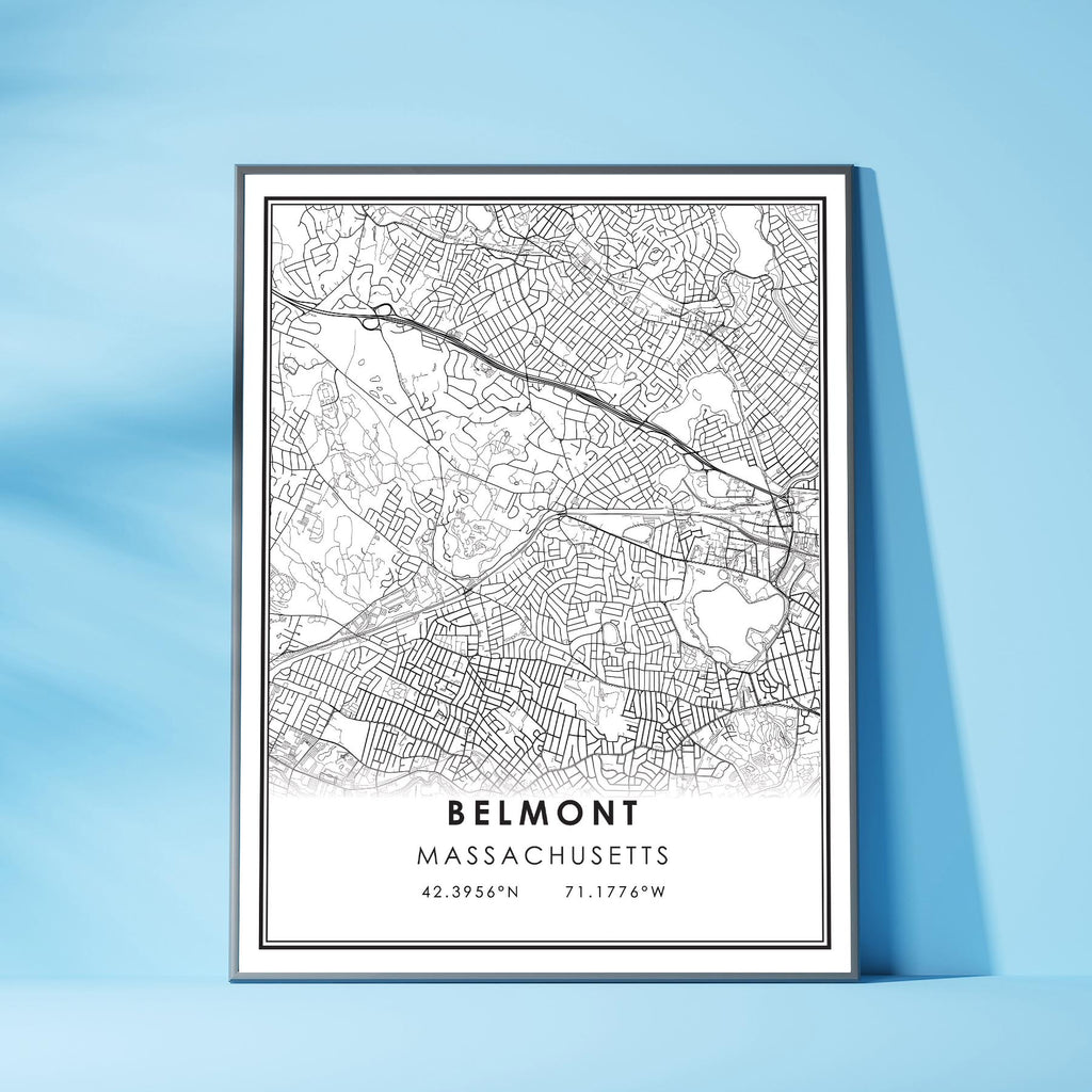 Belmont, Massachusetts Modern Map Print 