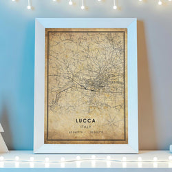 Lucca, Italy Vintage Style Map Print 