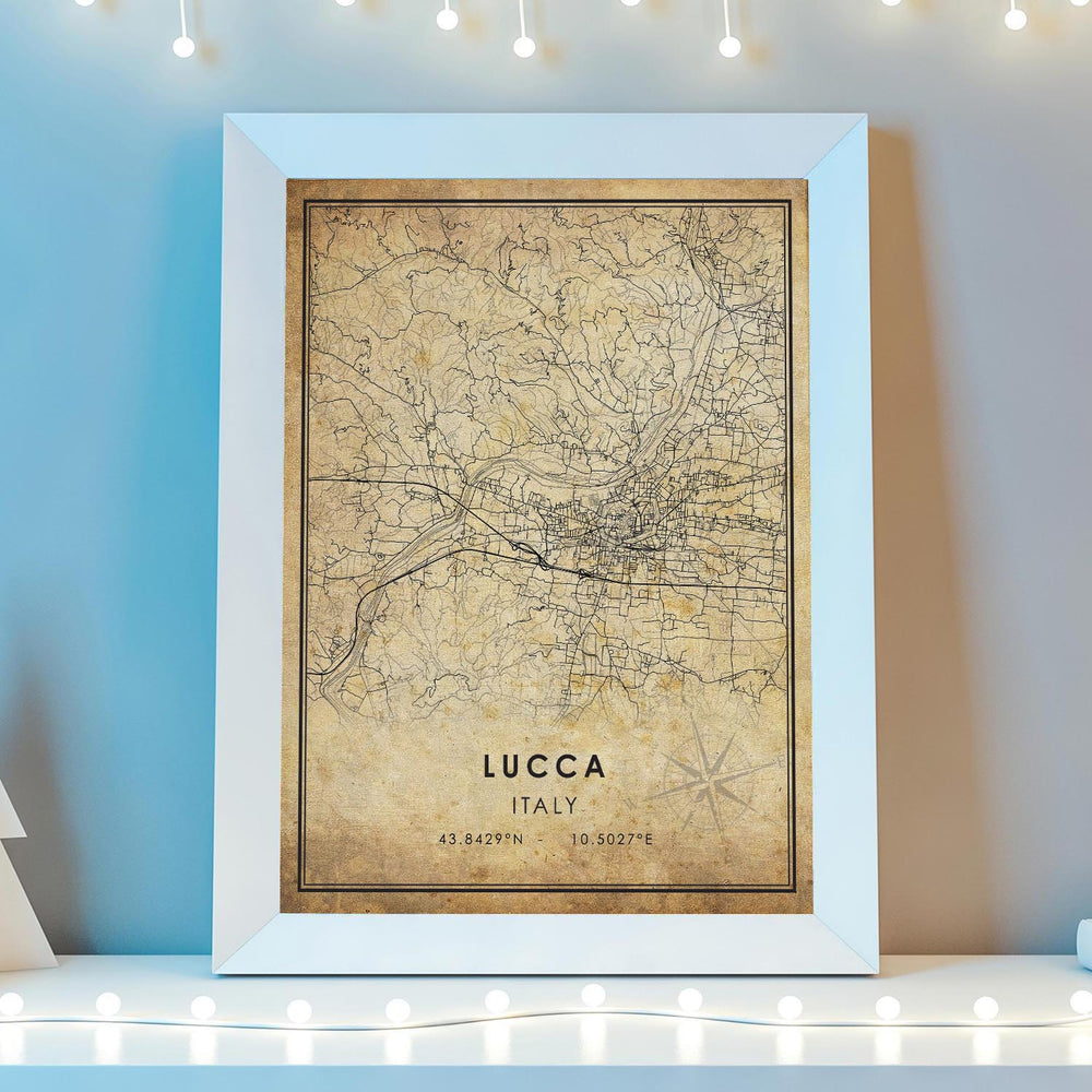 Lucca, Italy Vintage Style Map Print 