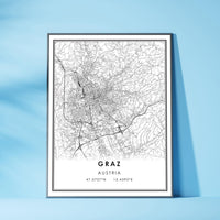 Graz, Austria Modern Style Map Print 