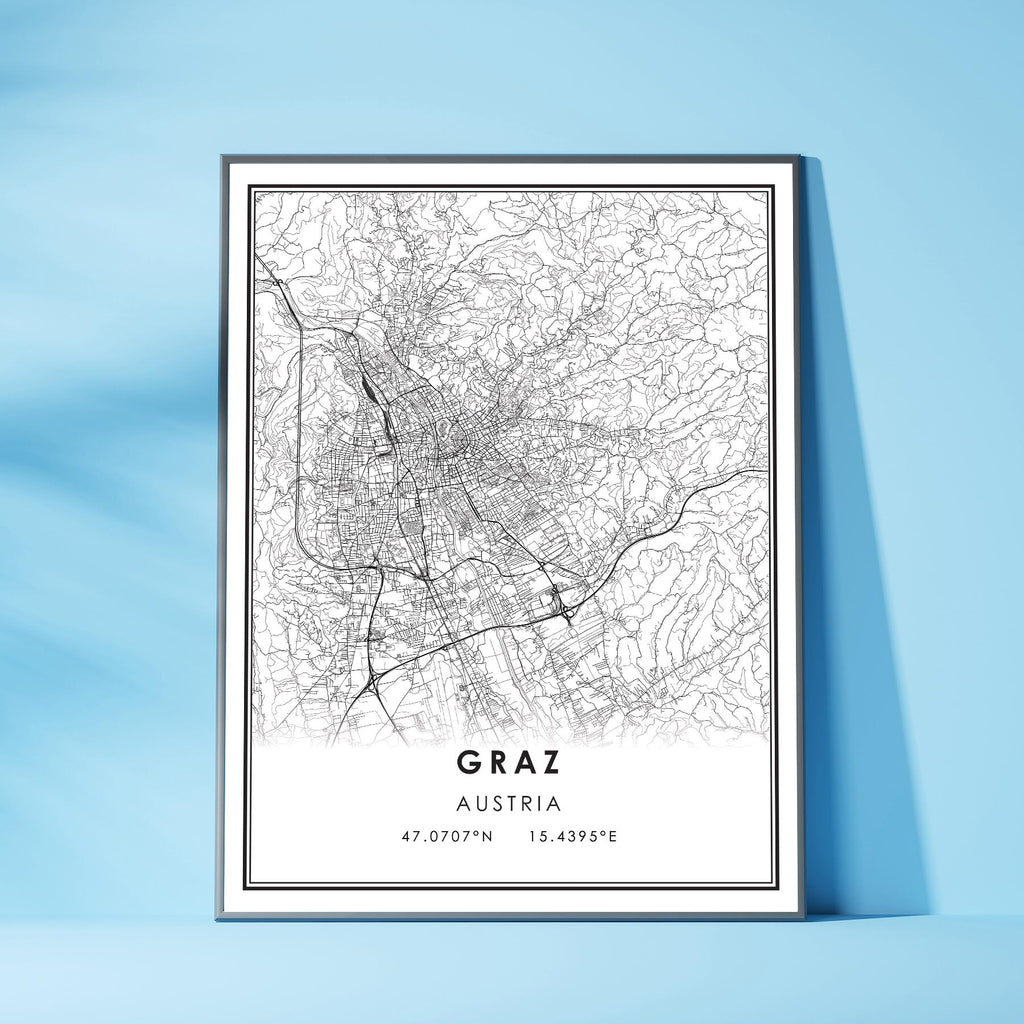 Graz, Austria Modern Style Map Print 