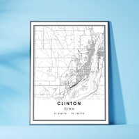 
              Clinton, Iowa Modern Map Print
            