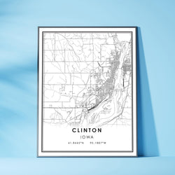 Clinton, Iowa Modern Map Print