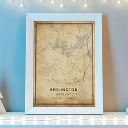 Bedlington, England Vintage Style Map Print