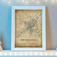 New Braunfels, Texas Vintage Style Map Print 