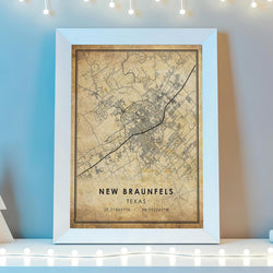 New Braunfels, Texas Vintage Style Map Print 