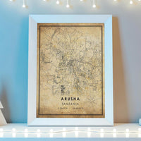 
              Arusha, Tanzania Vintage Style Map Print 
            