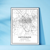 Hattiesburg, Mississippi Modern Map Print 