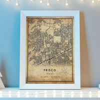 
              Frisco, Texas Vintage Style Map Print 
            