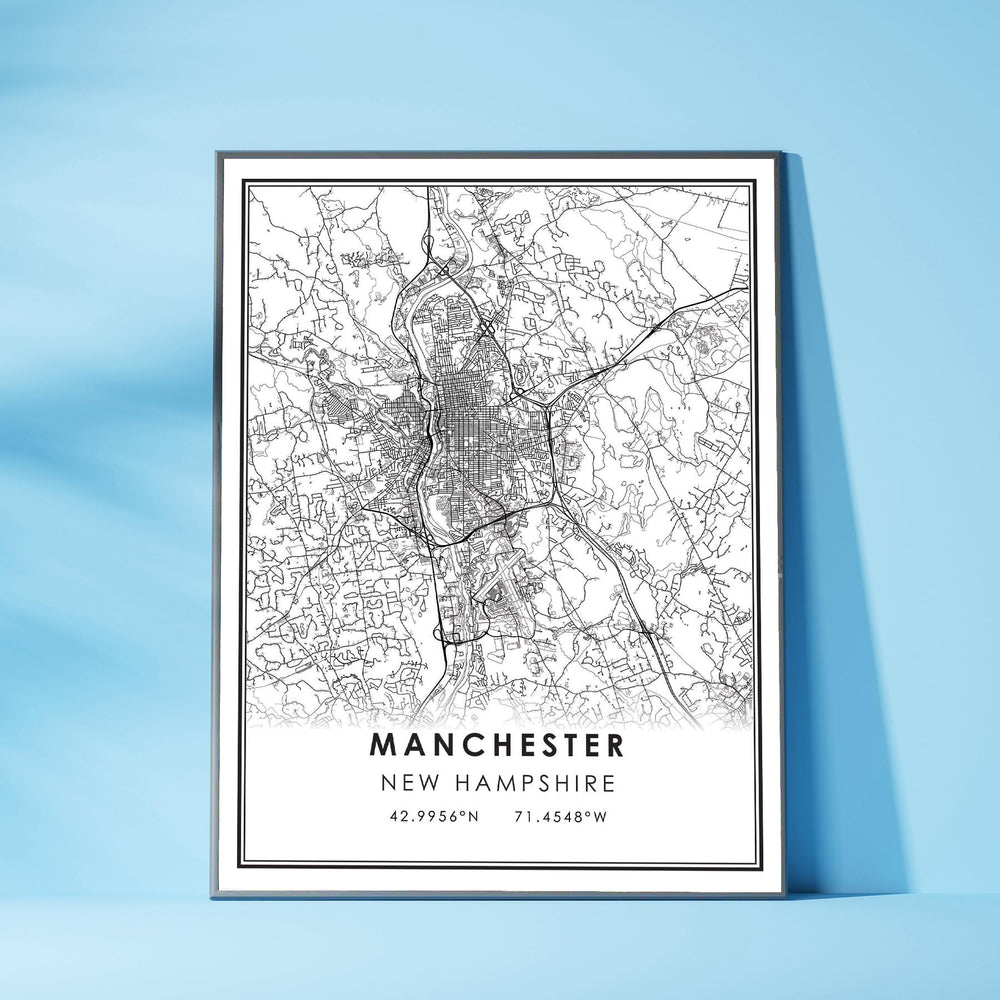 Manchester, New Hampshire Modern Map Print