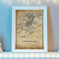
              Cedar Rapids, Iowa Vintage Style Map Print 
            